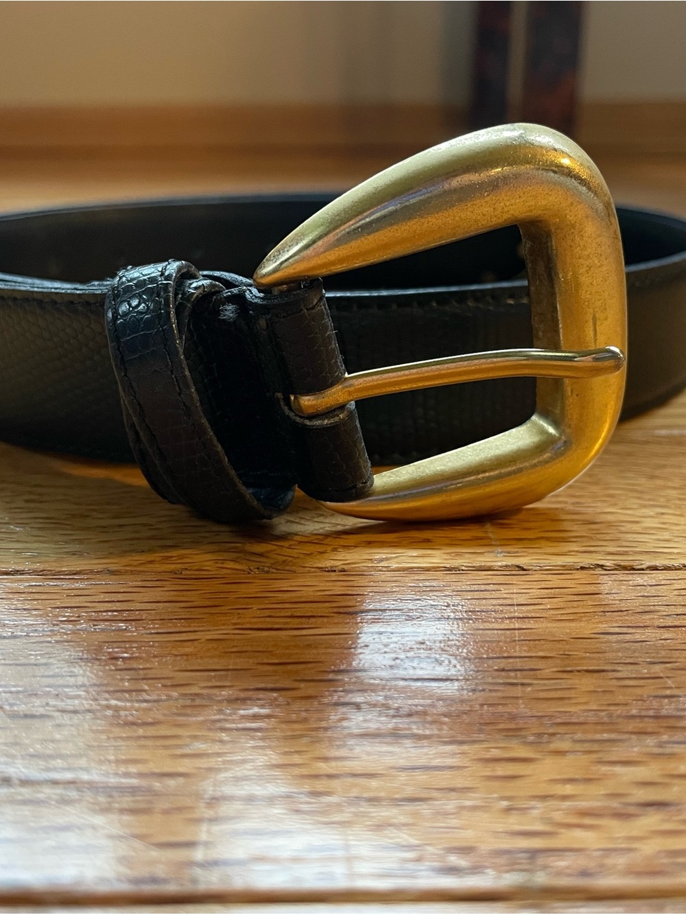 Classic Black Leather snakeskin women’s Belt with gold Buckle